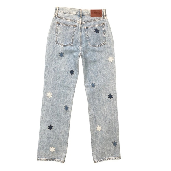 Tresse Paris Denim Star Patches High Rise Straight Leg Jeans NWT - Picture 7 of 16